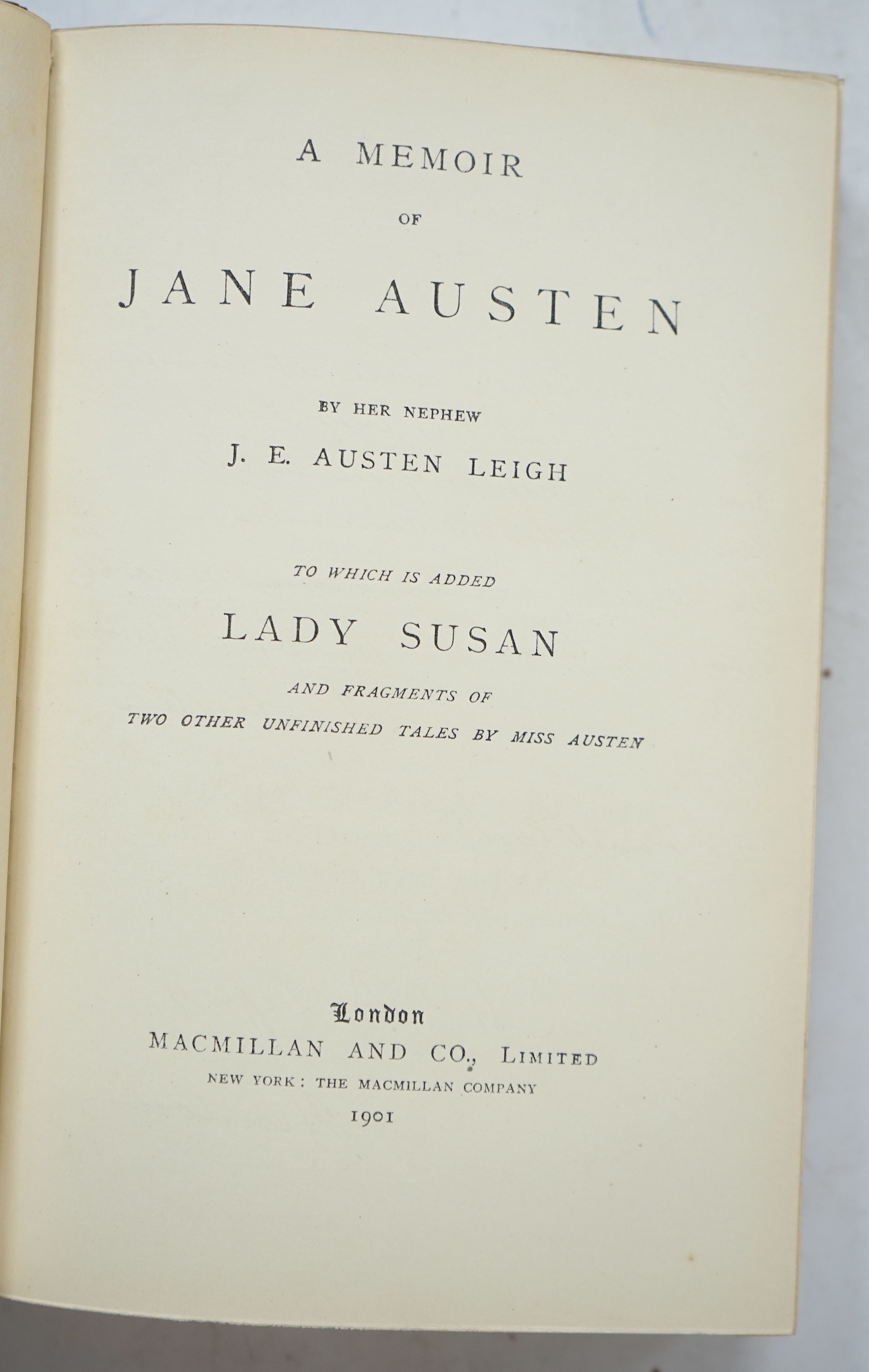 Austen, Jane - (Collected Novels). new editions, 5 vols. frontispieces; earlier 20th century green half calf and cloth, gilt decorated panelled spines, gilt tops, marbled e/ps. (by Spottiswoode & Co). Richard Bentley, 18